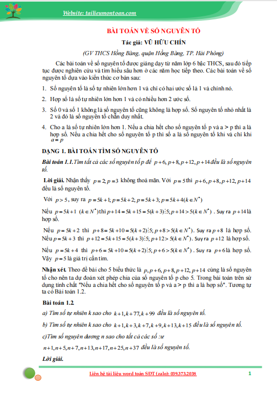 Các dạng toán về số nguyên tố